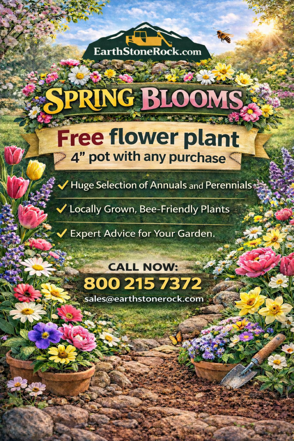 Spring Blooms - Free flower plant 4 inch pot with any purchase, annuals and perennials at EarthStoneRock